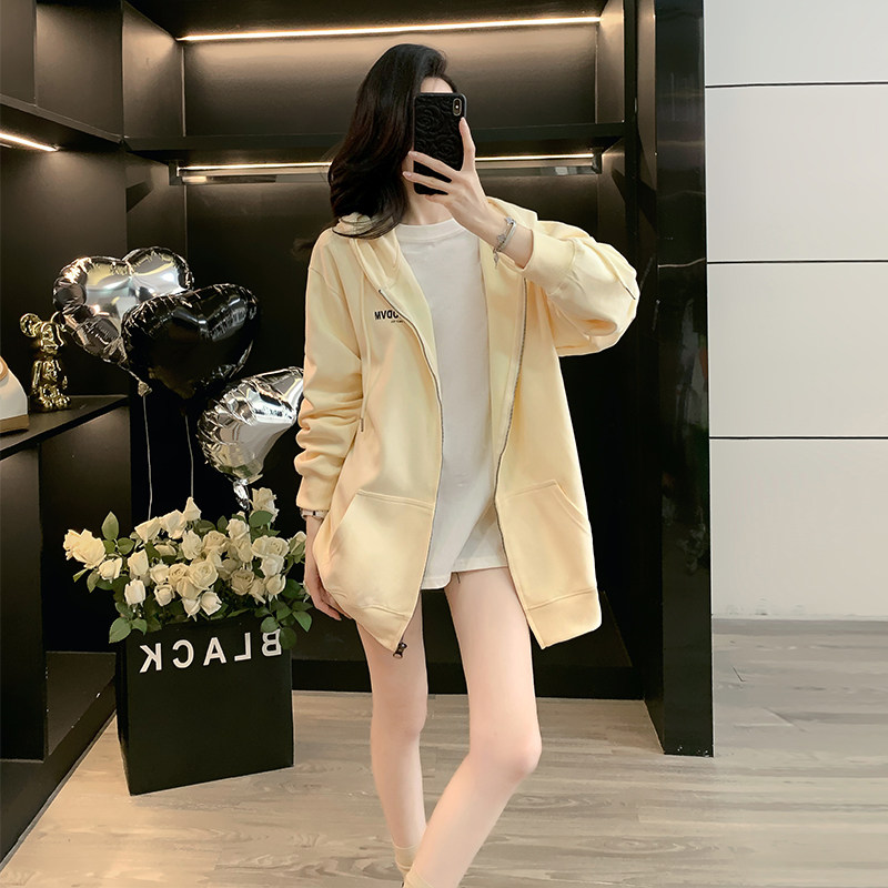 连帽拉链卫衣外套女中长款开衫潮