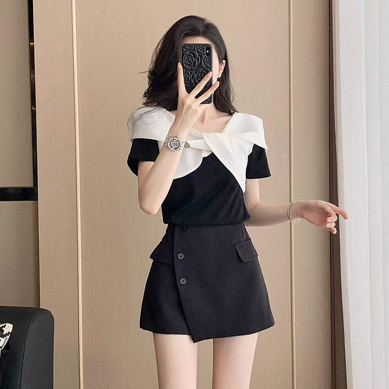 欧根纱拼接短款t恤女短袖夏季潮