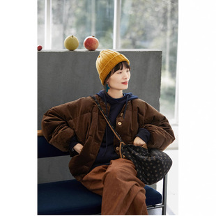 冬季新款文艺复古原创女装保暖平绒丝雾咖百搭休闲南瓜羽绒服
