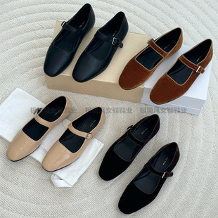 小众原单The*Row复古真皮方头平底玛丽珍单鞋百搭一字扣小皮鞋 女