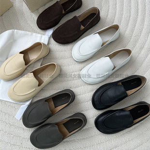 原单The*Row法式真皮圆头平底奶奶单鞋百搭浅口一脚蹬乐福鞋 女