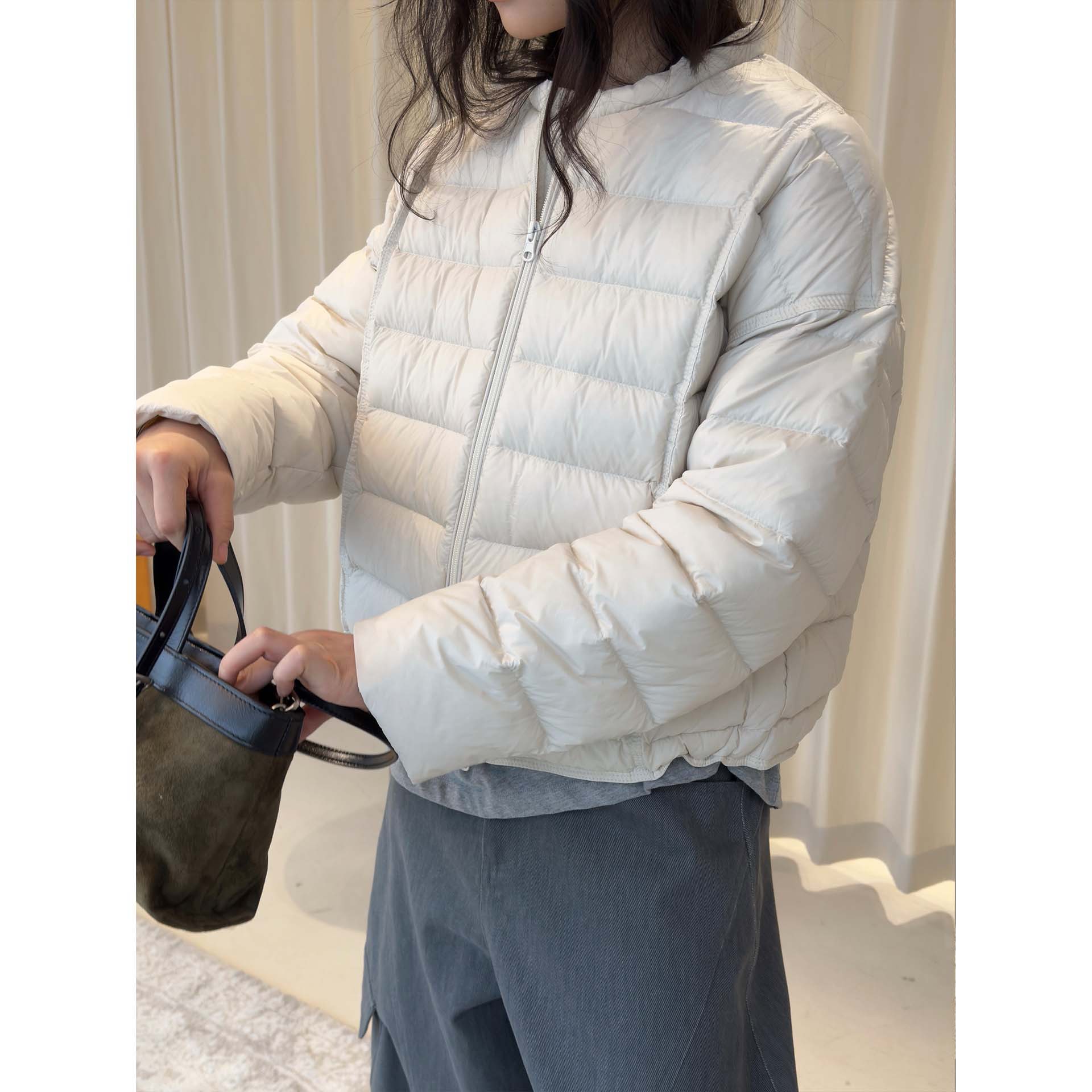 卢浮冬季新款韩系简约休闲莼色排骨90白鸭绒羽绒服短款保暖外套女