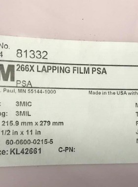 3M81332砂纸3MIC，背胶266X lapping film psa  60-0600-0215-5