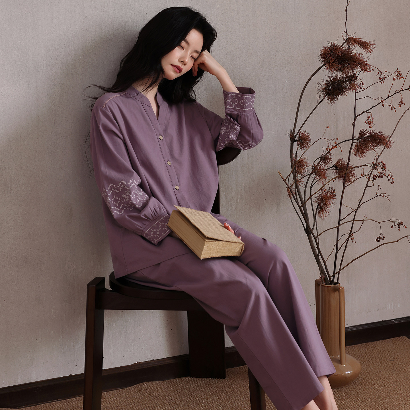 纯棉睡衣女长袖春秋中年妈妈宽松
