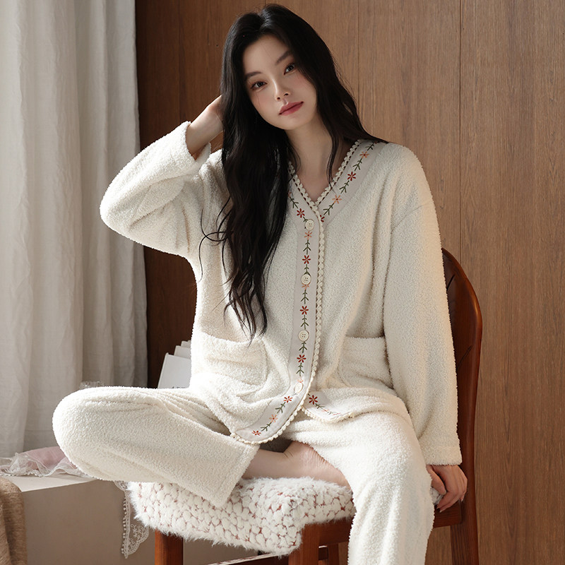 保暖睡衣女春秋冬羊羔绒家居服