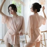 Шелковая пижама, сексуальный прозрачный комплект, тонкий банный халат, мини-юбка