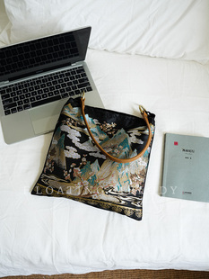 新中式 客订黑金国风江山图拉链单肩包Floating浮月笙原创通勤休闲