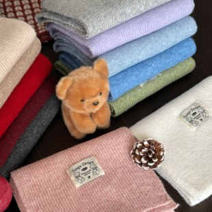 星月豚骨 羊毛混纺围巾10色百搭韩系围脖纯色针织秋冬 抱抱小熊