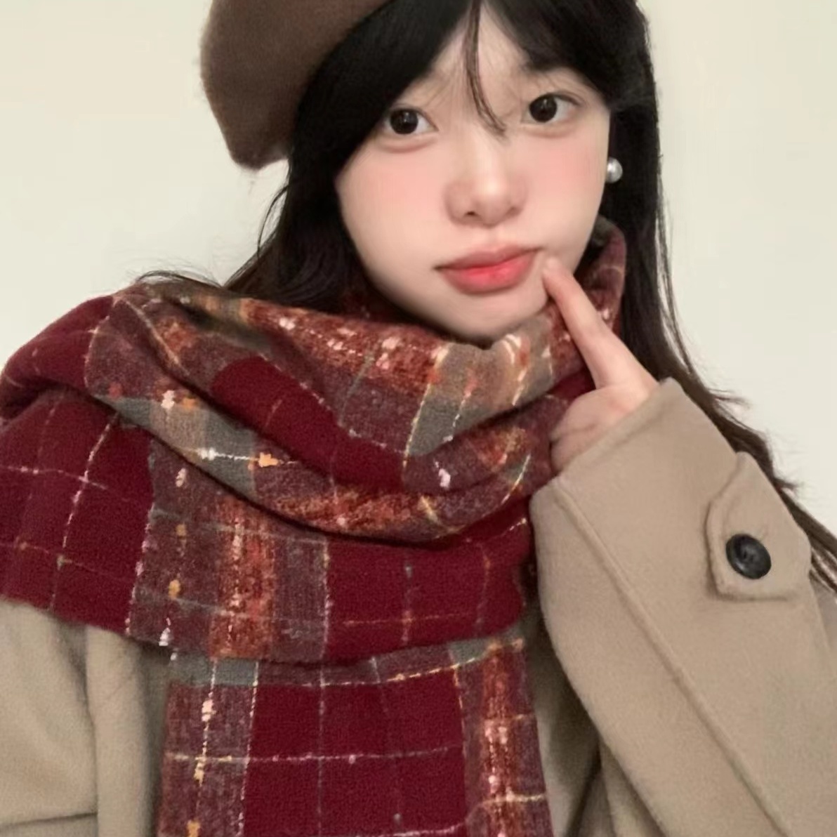 软糯彩色格子围巾加厚披肩女冬