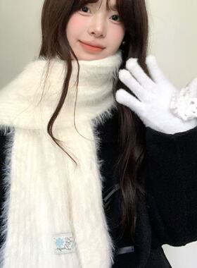 星月豚骨糯米糍白色仿貂绒围巾女