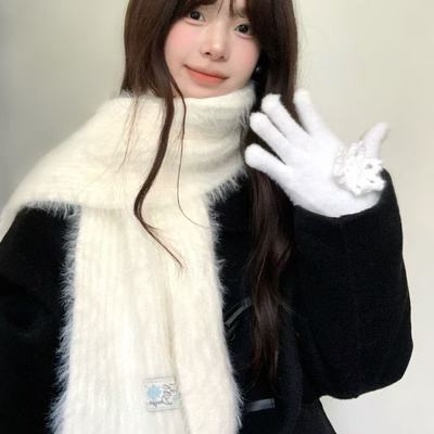 星月豚骨“糯米糍”初恋雪花标白色仿貂绒围巾软糯亲肤保暖围脖冬