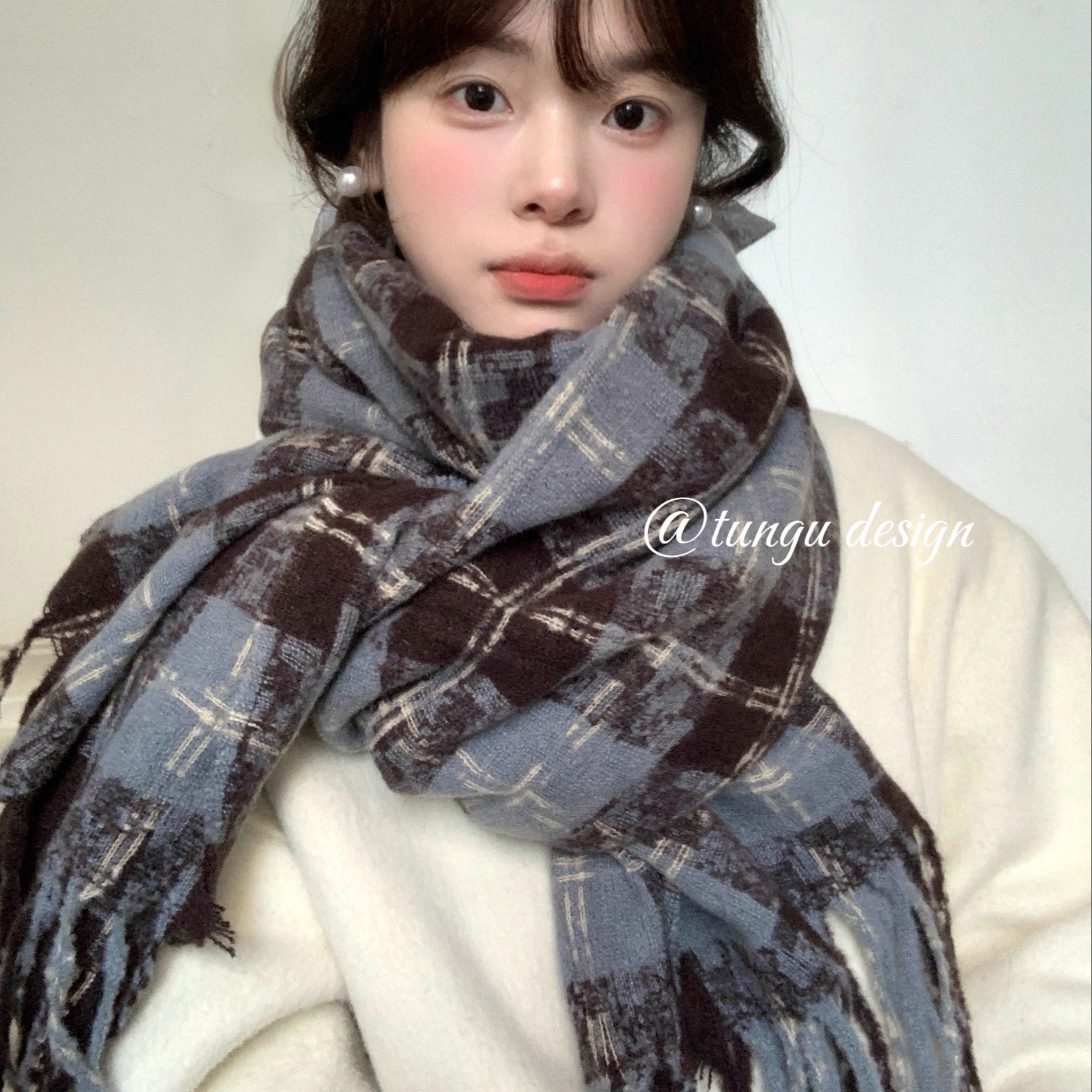 星月豚骨“夏梦华尔兹”新款蓝色围巾韩系氛围秋冬保暖情侣围脖女