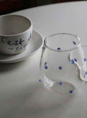 ins浮雕玻璃日式圆形水杯网红咖啡杯北欧风韩式风酒杯杂货zakka新