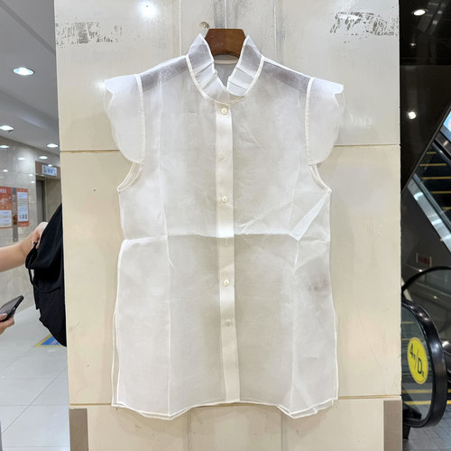 37370荷叶边立领桑蚕丝衬衫