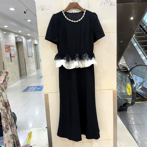 33-26003蕾丝荷叶边腰间长裙