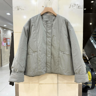 86DT2156 拉链立领圆领休闲韩系复古短装棉衣外套欧货秋冬女