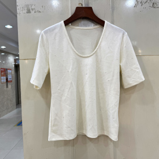 弹力修身 U型领短袖 显瘦满天星烫钻T恤上衣 欧货春夏2026时尚 22911