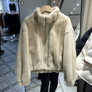 时尚 851 2025款 欧货冬装 拉链立领休闲仿水貂皮草皮毛一体短外套