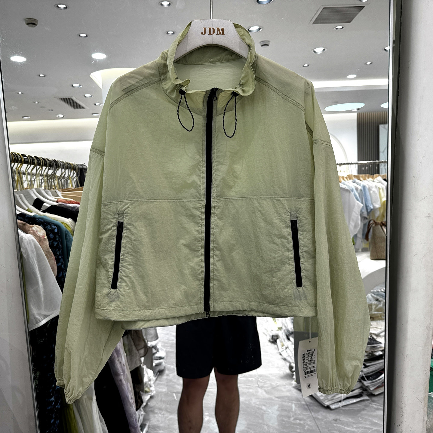 B61115 时尚撞色双拉链抽绳立领休闲减龄薄款短装防晒服外套夏装