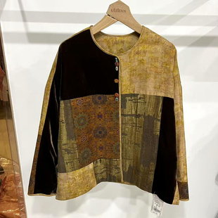 桑蚕丝丝绒复古撞色花拼接羊绒填充物高端外套冬装 XSFH265 CC31