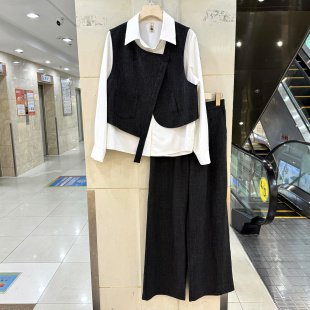 直筒裤 QDMEIWEN 不规则马甲白衬衫 1001 通勤OL减龄三件套春 26A