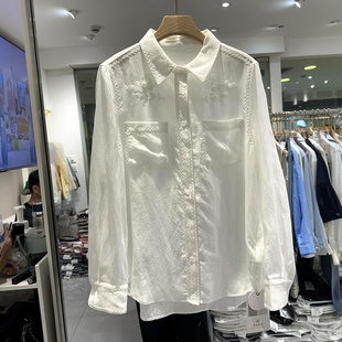 CZ26197 订纽扣重工刺绣花翻领轻奢洋气天丝苎麻衬衫上衣春夏正品