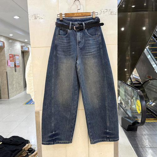 J68328拉毛牛仔弯刀裤女裤