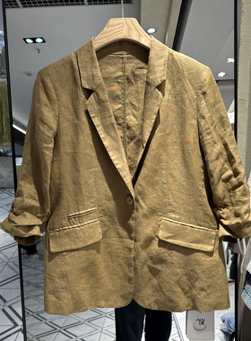 5012 欧洲站春季新款2026时尚垫肩气质亚麻舒适透气小西装外套女