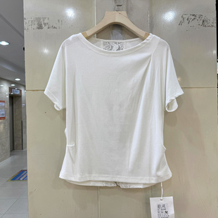 CBKJ 6203 后背镂空蕾丝拼接皱褶修身弹力T恤小上衣欧货夏装正品