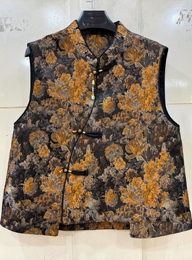 柏菲尔BFE-A27011 斜门禁盘扣立领复古扎染花国风洋气马甲外套春