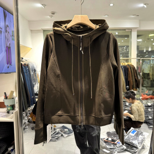 喜然86506 时尚撞色拼接飘带连帽双拉链休闲运动卫衣外套欧货秋装