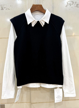 3099F/3101 三层翻领磨毛洋气衬衫+羊毛针织马甲罩衫两件套春2026