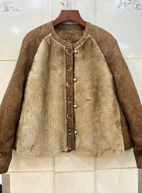 9616 亮片订花朵扣胸前水貂毛皮草拼接高端A字铜氨丝鹅绒羽绒服冬