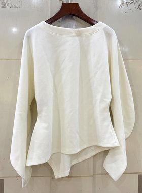 L68896 一字圆领灯笼泡泡袖束腰斜门禁修身洋气莫代棉卫衣T恤春装