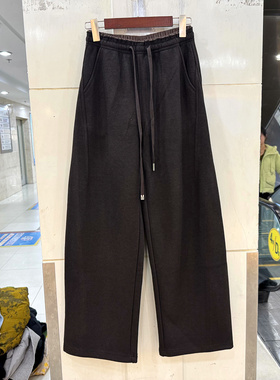 70-68050 撞色抽绳松紧腰加绒加厚休闲小弯刀裤减龄女裤欧货冬装