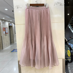 Beauty 时尚 松紧高腰压褶网纱中长半身裙减龄花苞裙欧货春装 6445