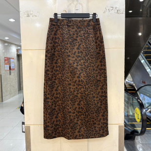 时尚 Beauty 2025款 欧货秋装 高腰后开叉豹纹麂皮绒中长半身裙 6183