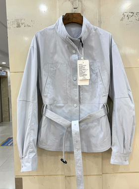 26W8819 时尚拉链立领系带收腰泡泡韩系小个风衣外套欧洲站春装女