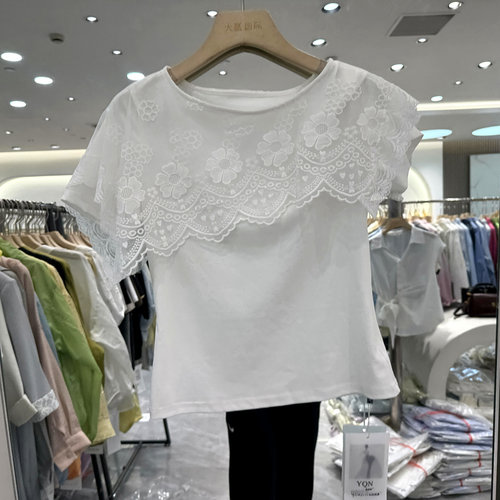 雅琪娜R9126蕾丝刺绣T恤