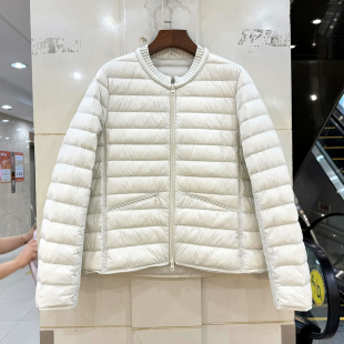 H66906 拼针织圆领双拉链立领休闲减龄排骨条轻便短装羽绒服外套