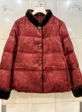 卓茵曼ZYM-B9542 蝴蝶结三粒扣仿水貂毛立领袖口毛国风鹅绒服冬装