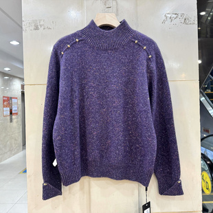 欧货冬装 女装 2025新款 毛衣正品 双肩纽扣立领亮丝洋气羊毛衫 3382