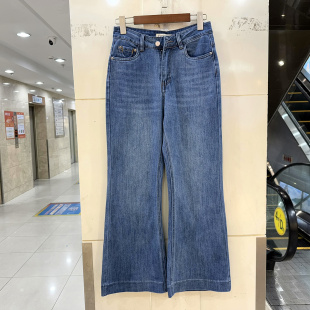 女裤 莎米茹2602 牛仔喇叭裤 一粒扣高腰四面弹力显瘦筒喇裤 春 时尚