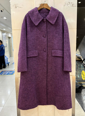 糖诗8536 时尚翻领单排扣休闲宽松阔版中长双面羊毛呢大衣欧货冬