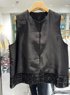 WMBL 5967 镂空蕾丝刺绣花下摆圆领休闲宽松马甲外套欧货春装正品