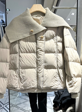 56026 欧洲站冬装2025新款不规则针织大翻领休闲短装鹅绒羽绒服女