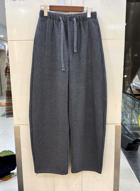 FD-1529 抽绳松紧高腰醋酸绵羊毛休闲弯刀裤运动卫裤女裤欧货秋冬