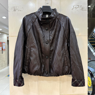 OSY-26A6115格子袖口皮衣外套