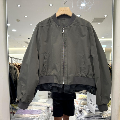 仟姿魅力6955拼格子棒球服外套