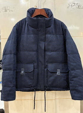 C雪儿25069 时尚下抽绳立领减龄百搭显瘦格子加厚短羽绒服欧货冬